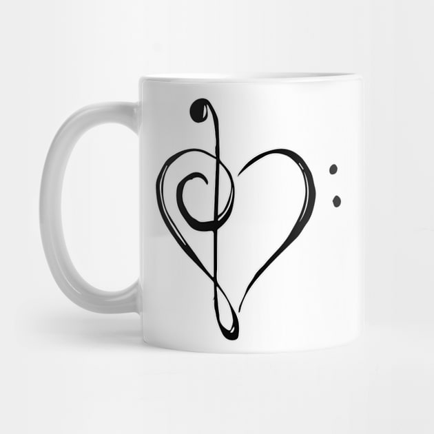 Love Music - Treble and Bass Clef Heart - black by MeowOrNever